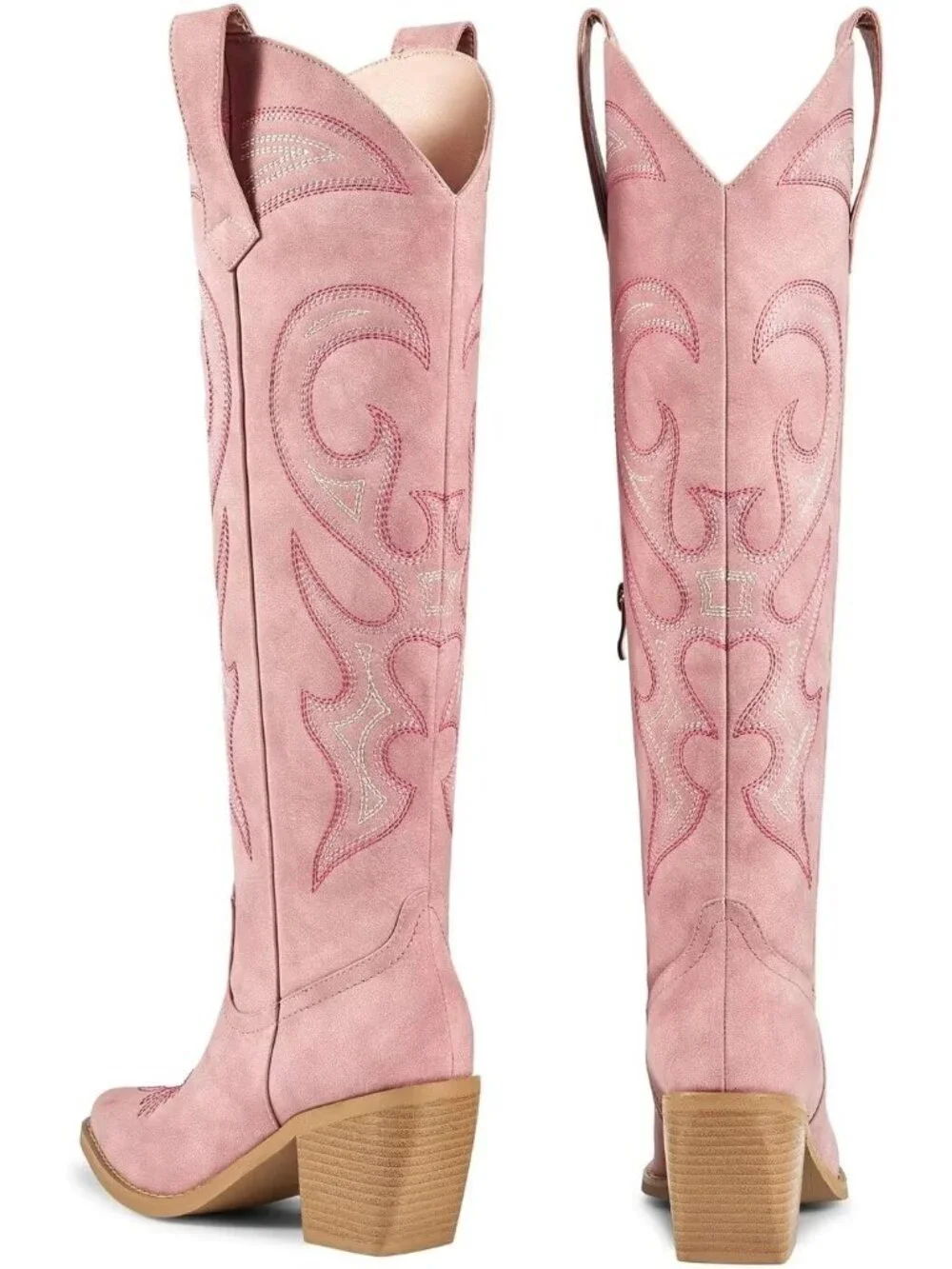 Women's Pink Western Knee High Cowgirl Boots Zipper Convenience Casual Wear
